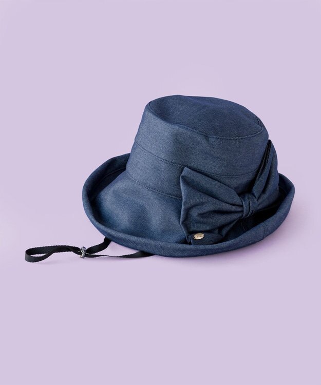 TOCCA 【UV99.9%以上カット・吸水速乾・抗菌防臭・洗える・サイズ調整可】BIG RIBBON WIDE DENIM HAT 帽子 ネイビー系
