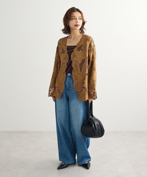 Green Parks ・ＥＬＥＮＣＡＲＥ　ＤＵＥ　レーシーカーディガン Camel