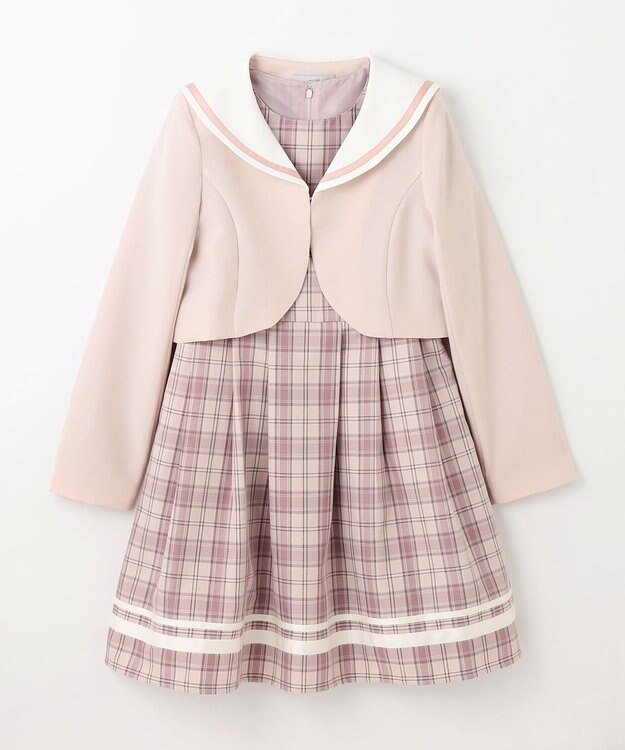 ANY KIDS 【2点セット】セーラージャケット+チェックワンピース ピンクベージュ