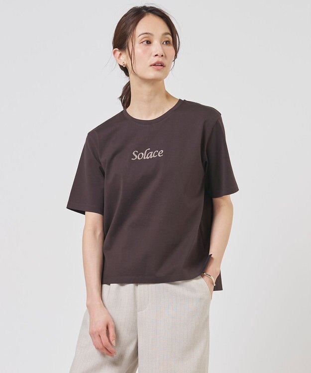 J.PRESS LADIES S 刺繍ロゴ Tシャツ ダークブラウン系