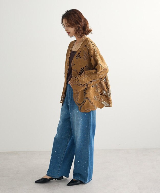 Green Parks ・ＥＬＥＮＣＡＲＥ　ＤＵＥ　レーシーカーディガン Camel