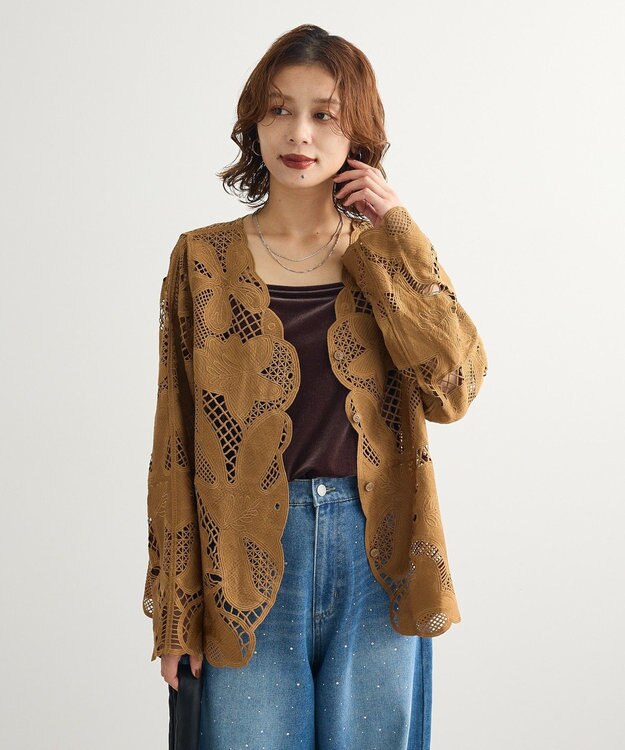 Green Parks ・ＥＬＥＮＣＡＲＥ　ＤＵＥ　レーシーカーディガン Camel
