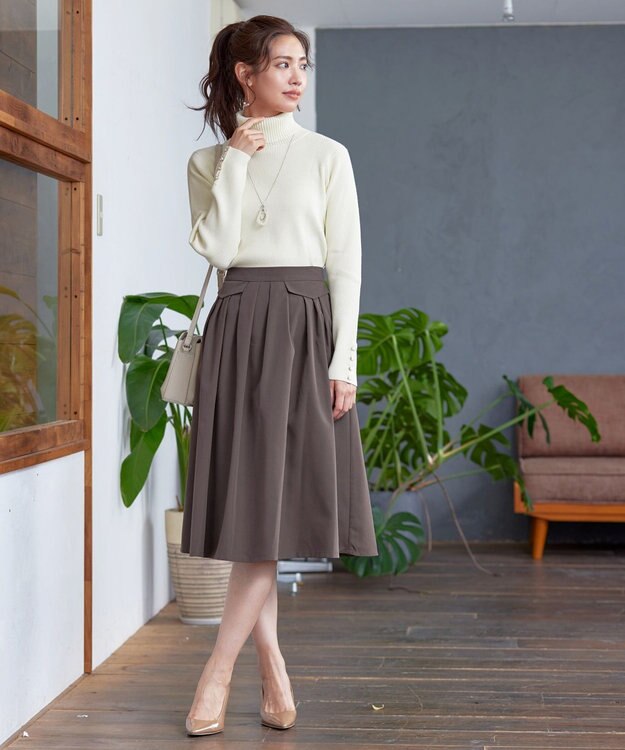 Tiaclasse L 【洗える】フラップポケットタックフレアスカート モカ