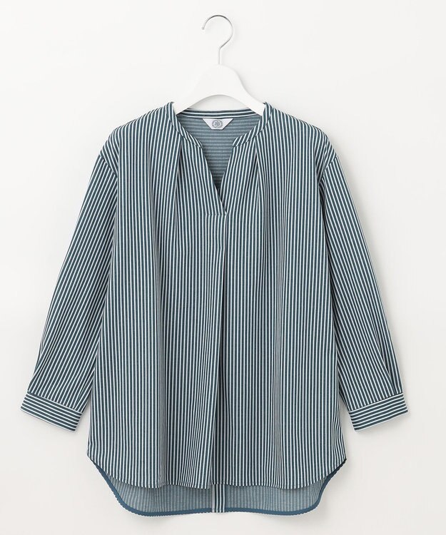 J.PRESS LADIES 【WEB限定】 ピンストライプジャージー バンドカラー カットソー グリーン系1