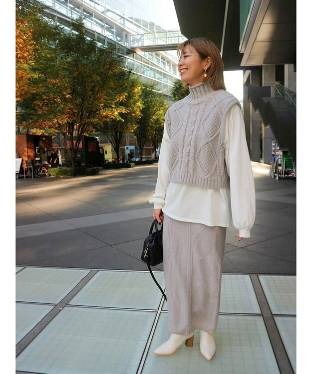 Green Parks ケーブルニットベスト Light Gray