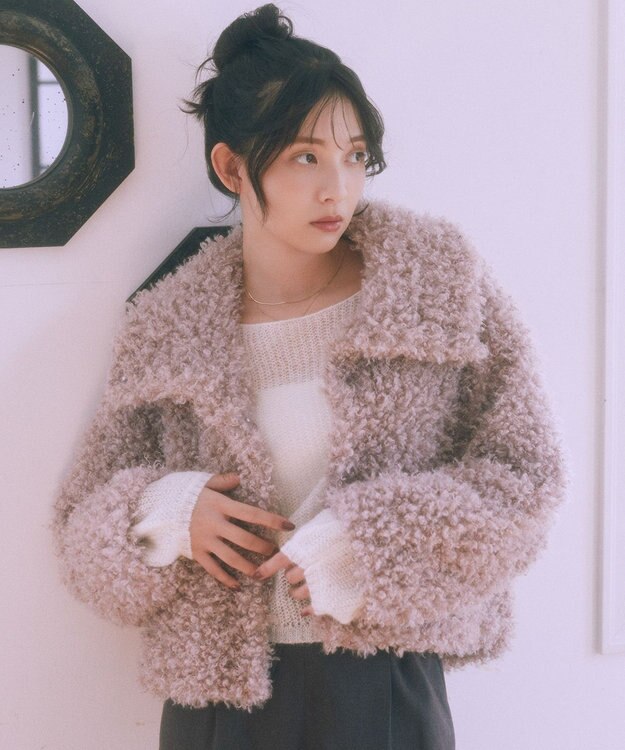 earth music&ecology プードルファーショートブルゾン Pink Beige