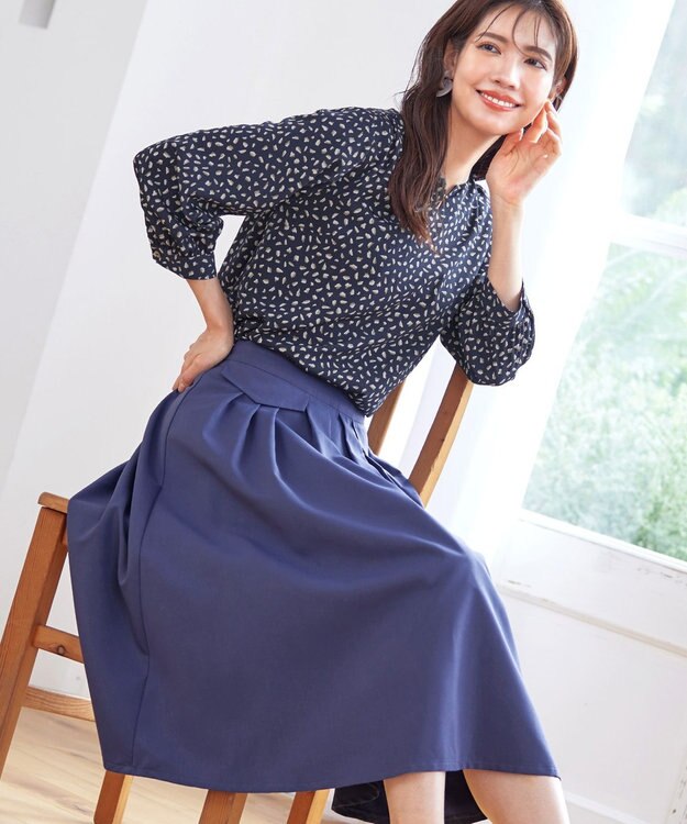 Tiaclasse フラップポケットタックフレアスカート ブルー