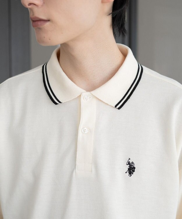 WEGO 【25年秋冬新作/ユニセックスITEM/SMLサイズ展開】別注USPOLOラインポロシャツ（長袖） ホワイトアイボリー