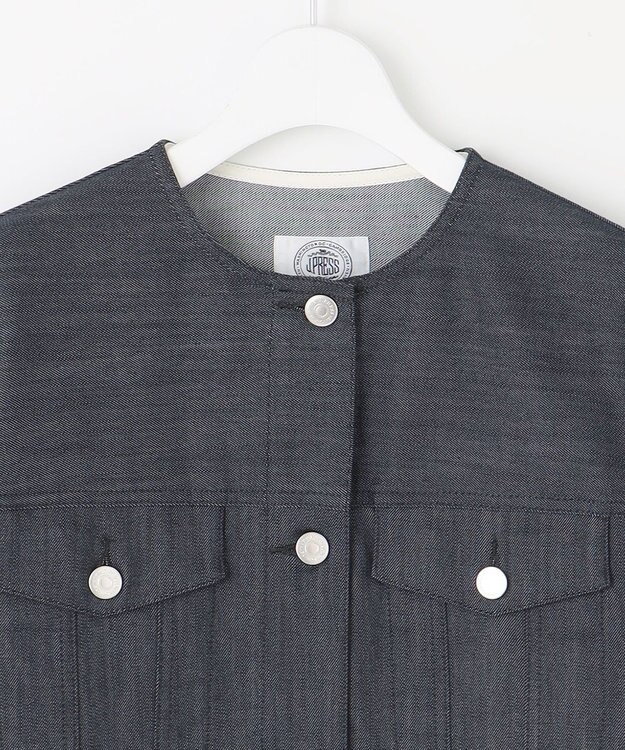 J.PRESS LADIES 【洗える】セルロースシャンブレー ノーカラー デニム ジャケット ネイビー系