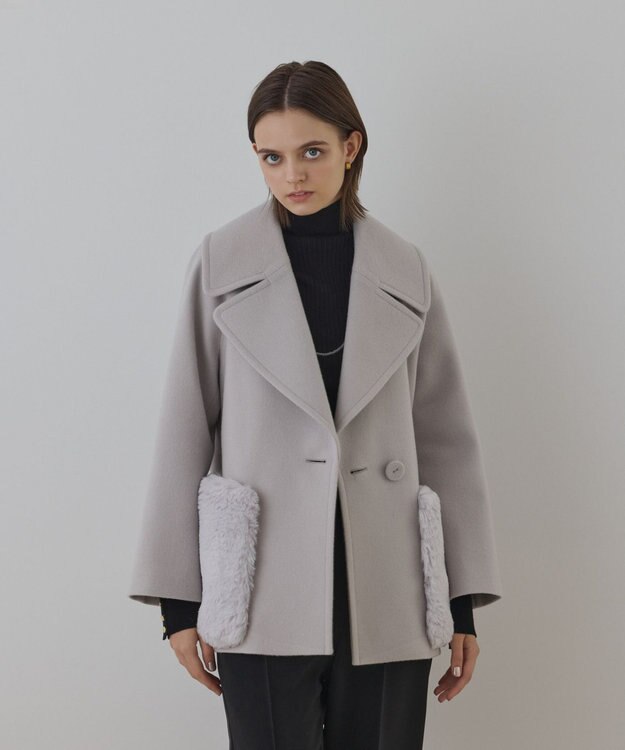 GRACE CONTINENTAL ファーポケットピーコート ベージュ