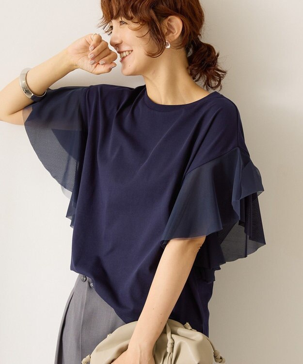 AMERICAN HOLIC 袖チュールサイドスリットプルオーバー Navy