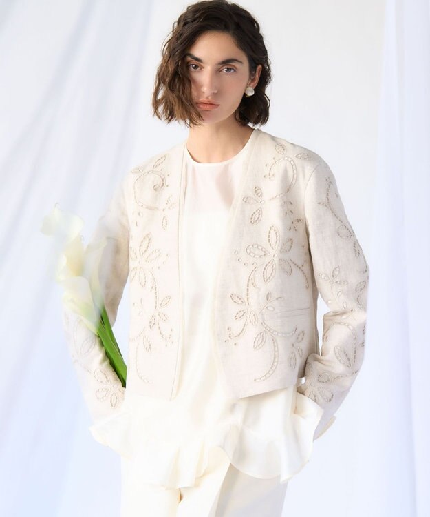 23区 【GOLD LABEL】ウールダブルクロス フロントボタン ワイドパンツ オフホワイト