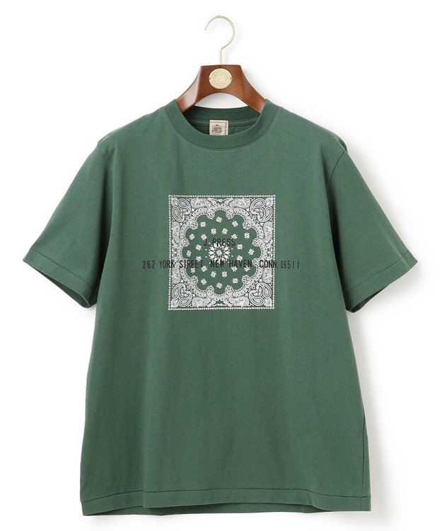 J.PRESS MEN ペイズリーバンダナプリントTシャツ スモーキーグリーン系
