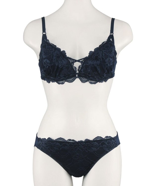 San-ai Resort（三愛水着楽園） 【WEB限定】【プチプラブラセット】純欲カラーヌーディーレーシーストリングブラ＆ショーツセット 【northerly】 ネイビー