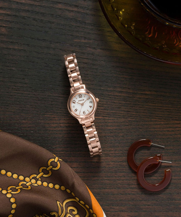 CITIZEN 【wicca】レトロクラシカルなソーラーテック電波時計 ベルト調整簡単 ギフトにぴったり ピンクゴールド