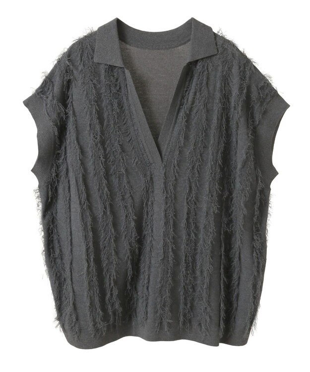 CRAFT STANDARD BOUTIQUE シアーフリンジスキッパーニットプルオーバー Charcoal Gray