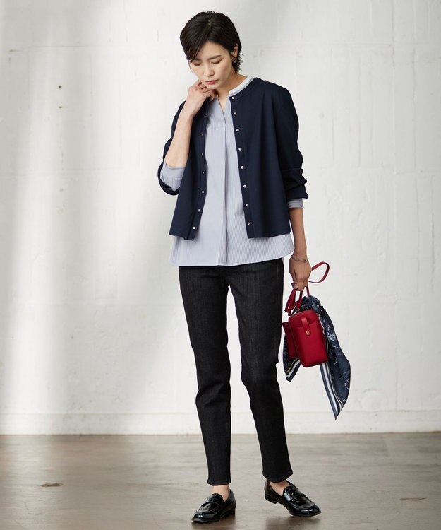 J.PRESS LADIES L 【洗える】Hari-Puru jersey カーディガン ネイビー系