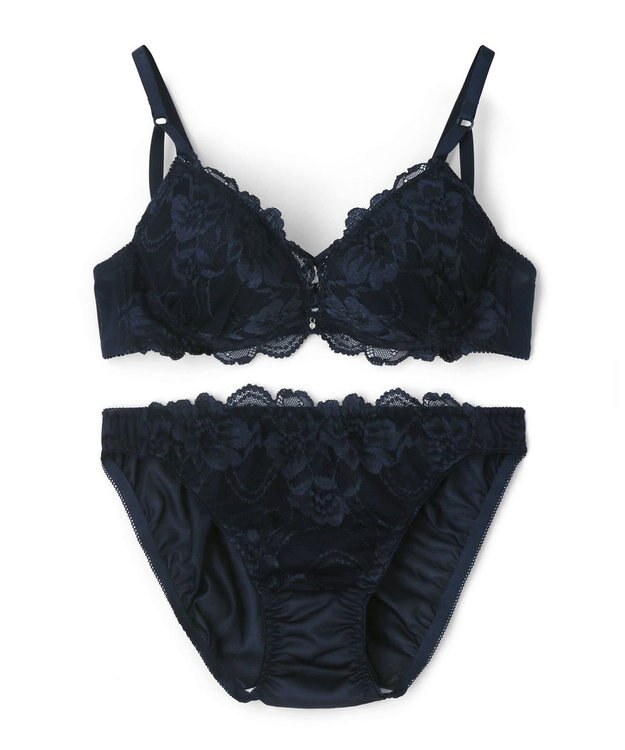 San-ai Resort（三愛水着楽園） 【WEB限定】【プチプラブラセット】純欲カラーヌーディーレーシーストリングブラ＆ショーツセット 【northerly】 ネイビー