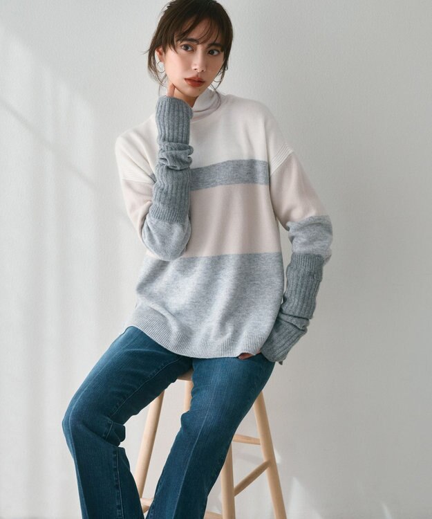 23区 S 【Oggi1月号掲載/洗える】ウールカシミヤ カラーブロック ニット アイボリー系