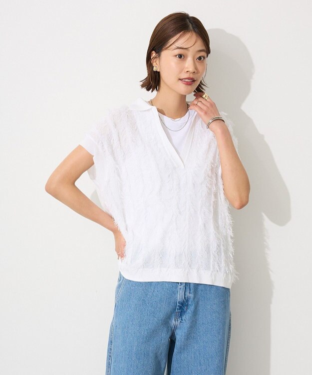 CRAFT STANDARD BOUTIQUE シアーフリンジスキッパーニットプルオーバー White