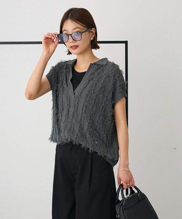 CRAFT STANDARD BOUTIQUE シアーフリンジスキッパーニットプルオーバー Charcoal Gray