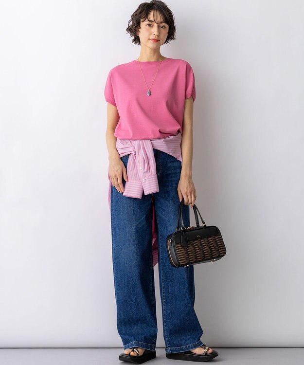 23区 L 【新色追加/見上愛さん着用】レーヨンポリエステルストレッチ プルオーバー ニット ピンク系