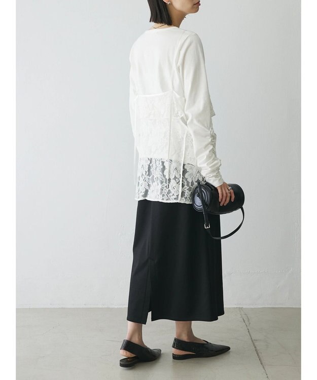 Green Parks AnriettMusee シャーリングスリーブＴシャツ＋レースキャミソールＳＥＴ Off White