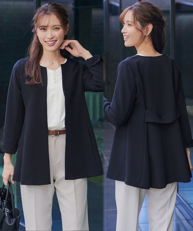 Tiaclasse バックフレアロングジャケット ネイビー