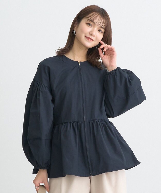 earth music&ecology 撥水ペプラムジップブルゾン Navy