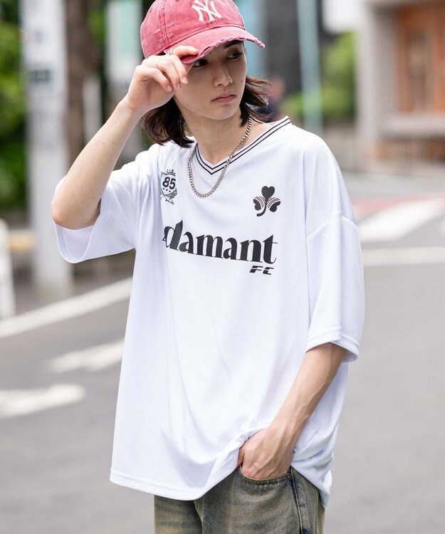 WEGO 【２点セット/ユニセックス着用ITEM/吸水速乾】アクセ付きメッシュロゴT（SS） ホワイト