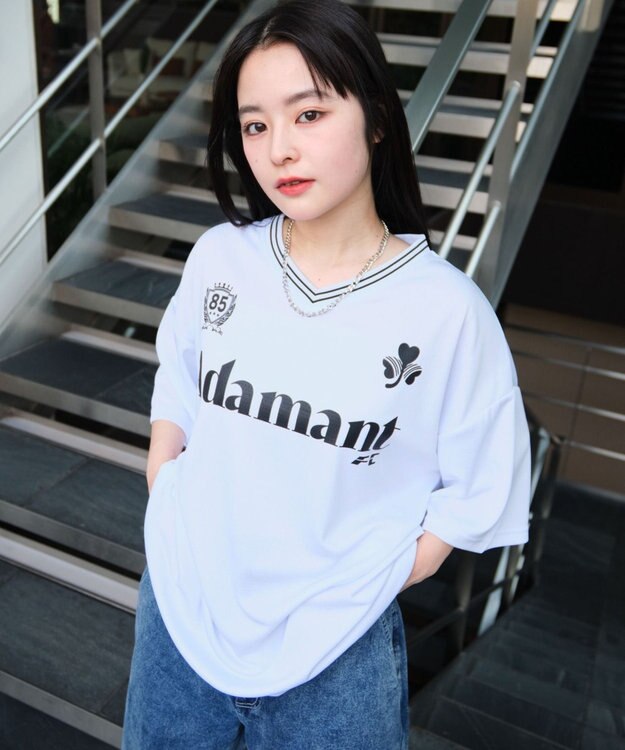 WEGO 【２点セット/ユニセックス着用ITEM/吸水速乾】アクセ付きメッシュロゴT（SS） ホワイト