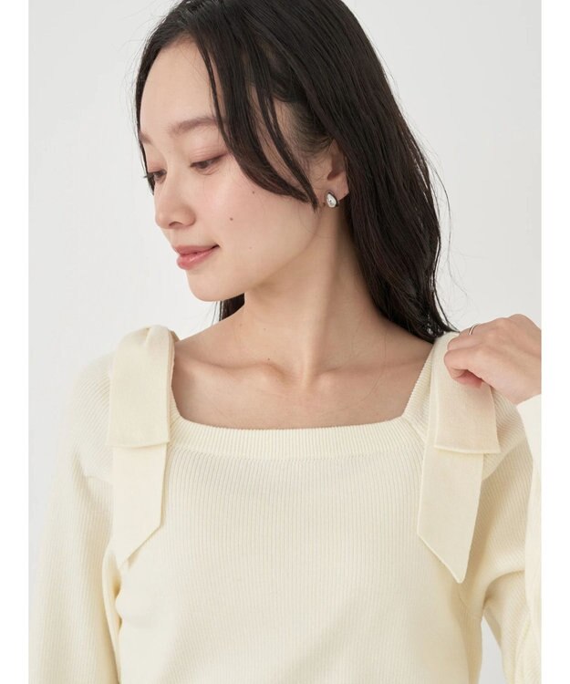 earth music&ecology 肩リボンニットプルオーバー Ivory