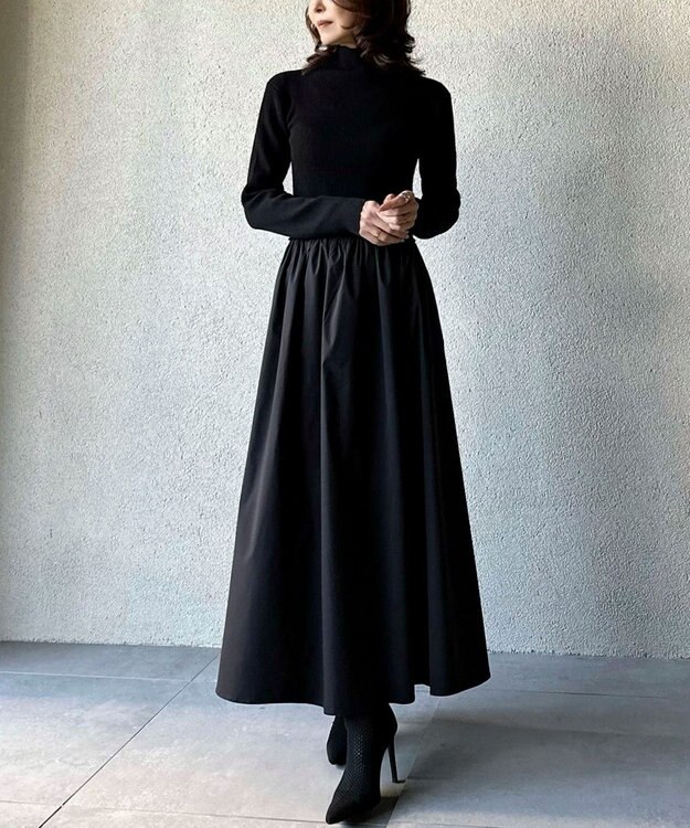 Green Parks AnriettMusee  リブニットドッキングワンピース Black