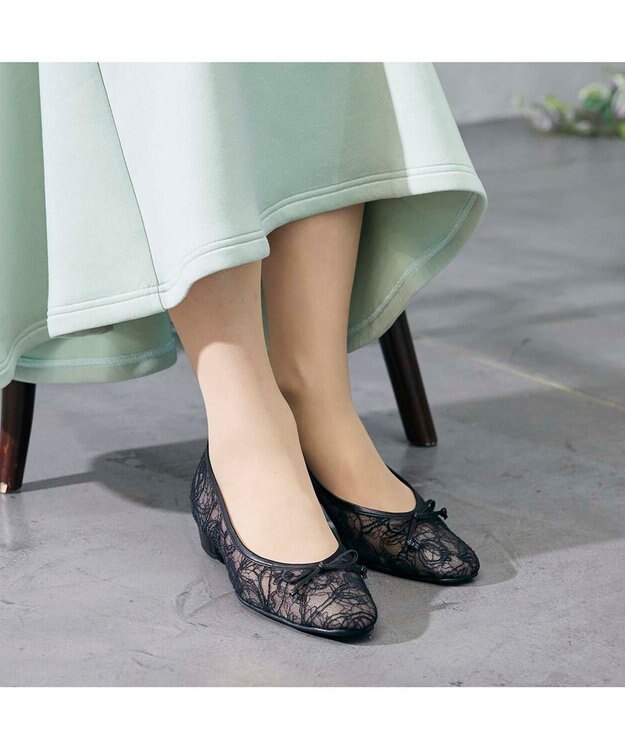 Riz raffinee <Riz raffinee>リボン付きレースフラットシューズ ブラック