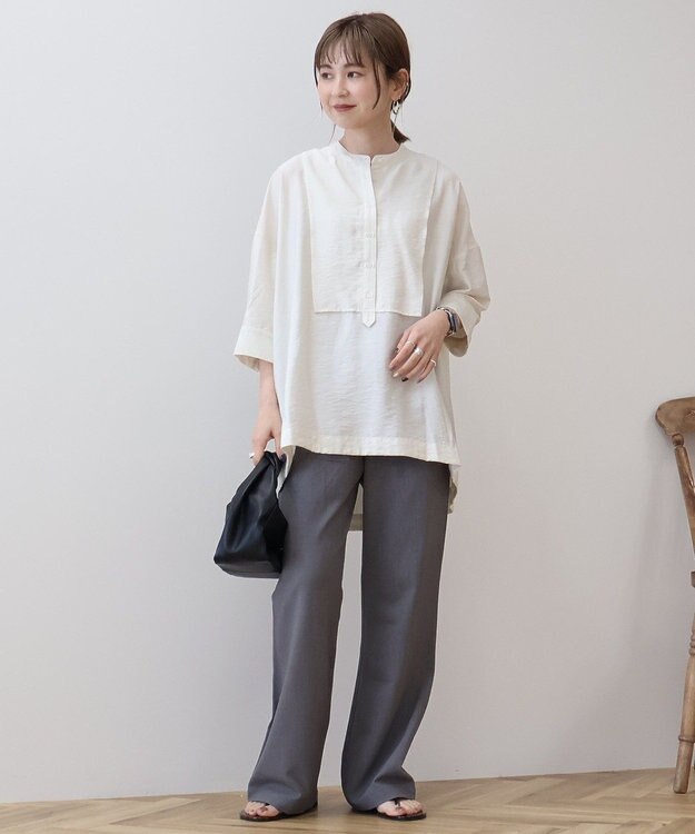 AMERICAN HOLIC 【WEB限定】接触冷感バンドカラーシャツチュニック Ivory