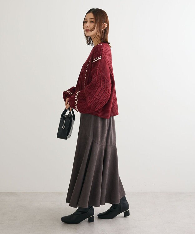 Green Parks ・ＥＬＥＮＣＡＲＥ　ＤＵＥ　ハンドステッチケーブルニッ Bordeaux