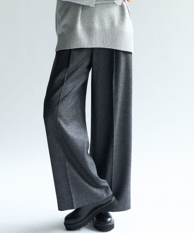23区 S ラメミックスツイード タック ワイド パンツ チャコール系