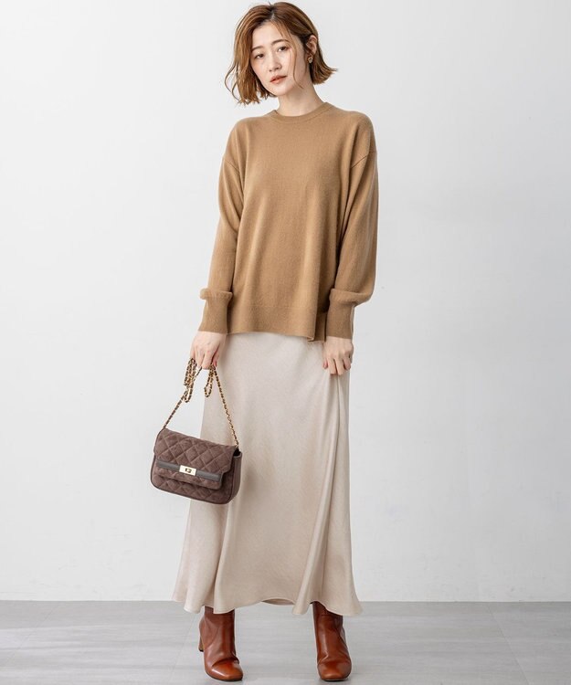 23区 S 【見上愛さん着用/Oggi・STORY掲載】ピュアカシミヤ クルーネック ニット キャメル系
