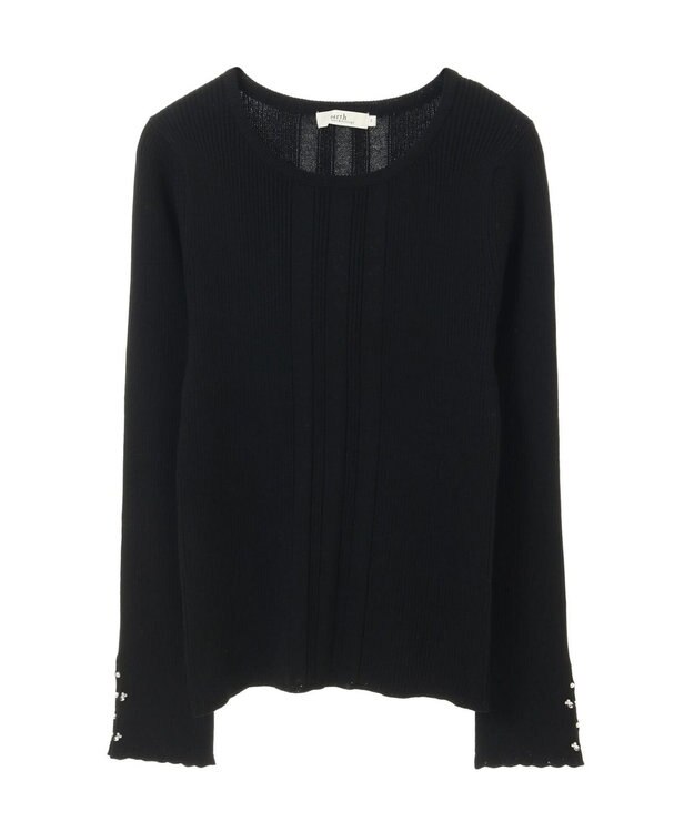 earth music&ecology パール＆ビジュースリーブプルオーバー Black