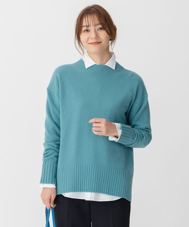 自由区 【洗える】ウールカシミヤブレンド オフネックプルオーバーニット ピーコックブルー系