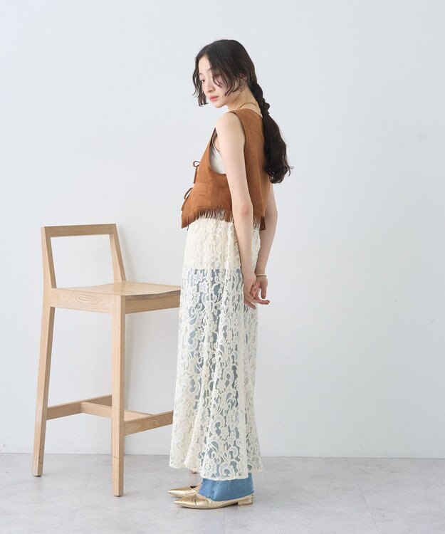 earth music&ecology スウェード調フリンジベスト Brown