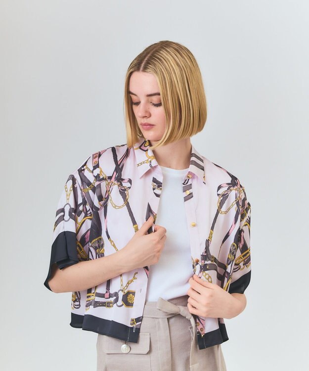 GRACE CONTINENTAL マリンスカーフプリントシャツ ピンク