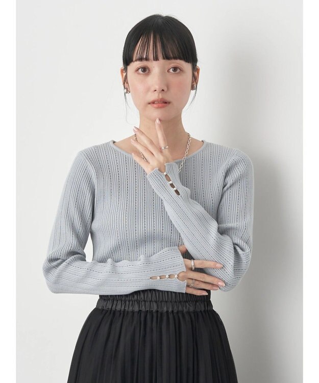 earth music&ecology ランダムリブパールニットプルオーバー Sax