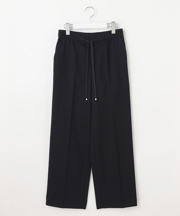自由区 【洗える】ライトフィールジャージーワイドストレート パンツ ブラック