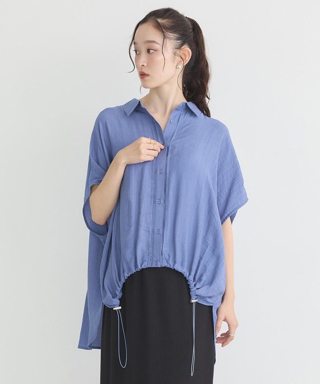 earth music&ecology 【接触冷感】裾ドロストフレンチスリーブシャツ Blue