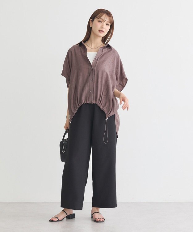 earth music&ecology 【接触冷感】裾ドロストフレンチスリーブシャツ Brown