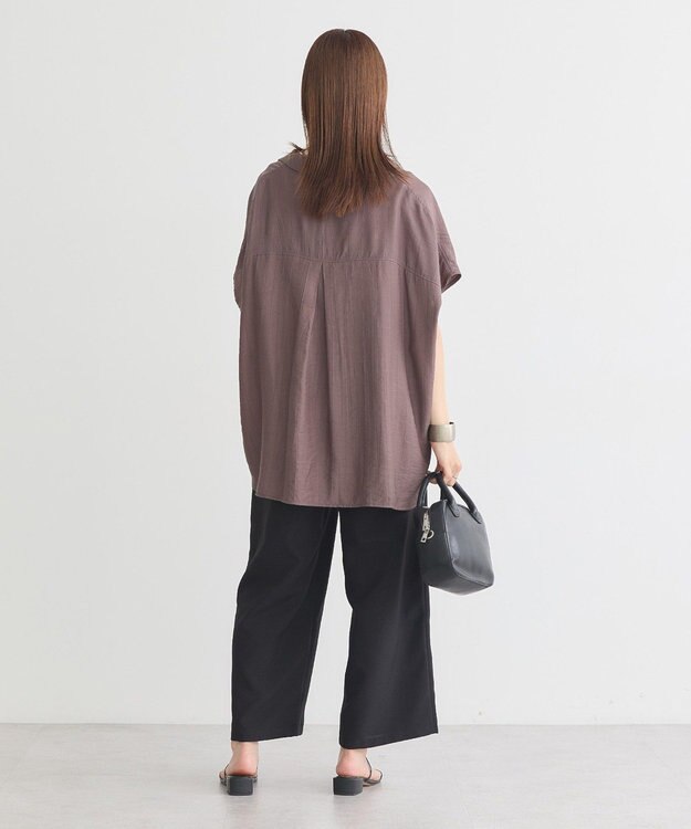 earth music&ecology 【接触冷感】裾ドロストフレンチスリーブシャツ Brown