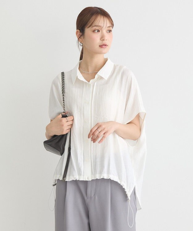 earth music&ecology 【接触冷感】裾ドロストフレンチスリーブシャツ Off White