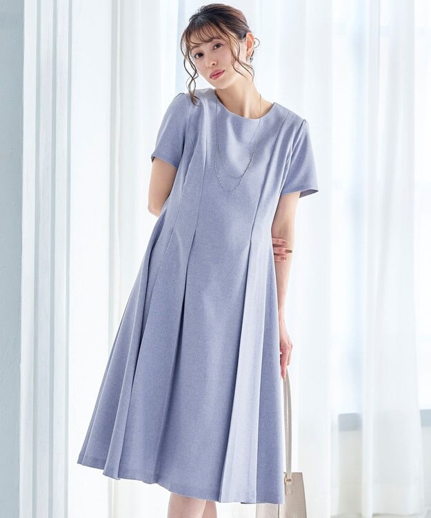 Tiaclasse L 【洗える】ダブルラインフレアワンピース サックス