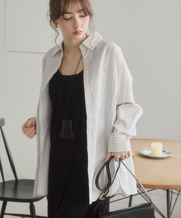 WEGO 【ANGIE VINTAGE】スカーフ付きオーバーサイズストライプシャツ ホワイトその他